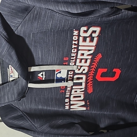 Majestic Cleveland Indians 2016 World Series Navy‎ Blue Hoodie Pullover Small - Picture 3 of 6